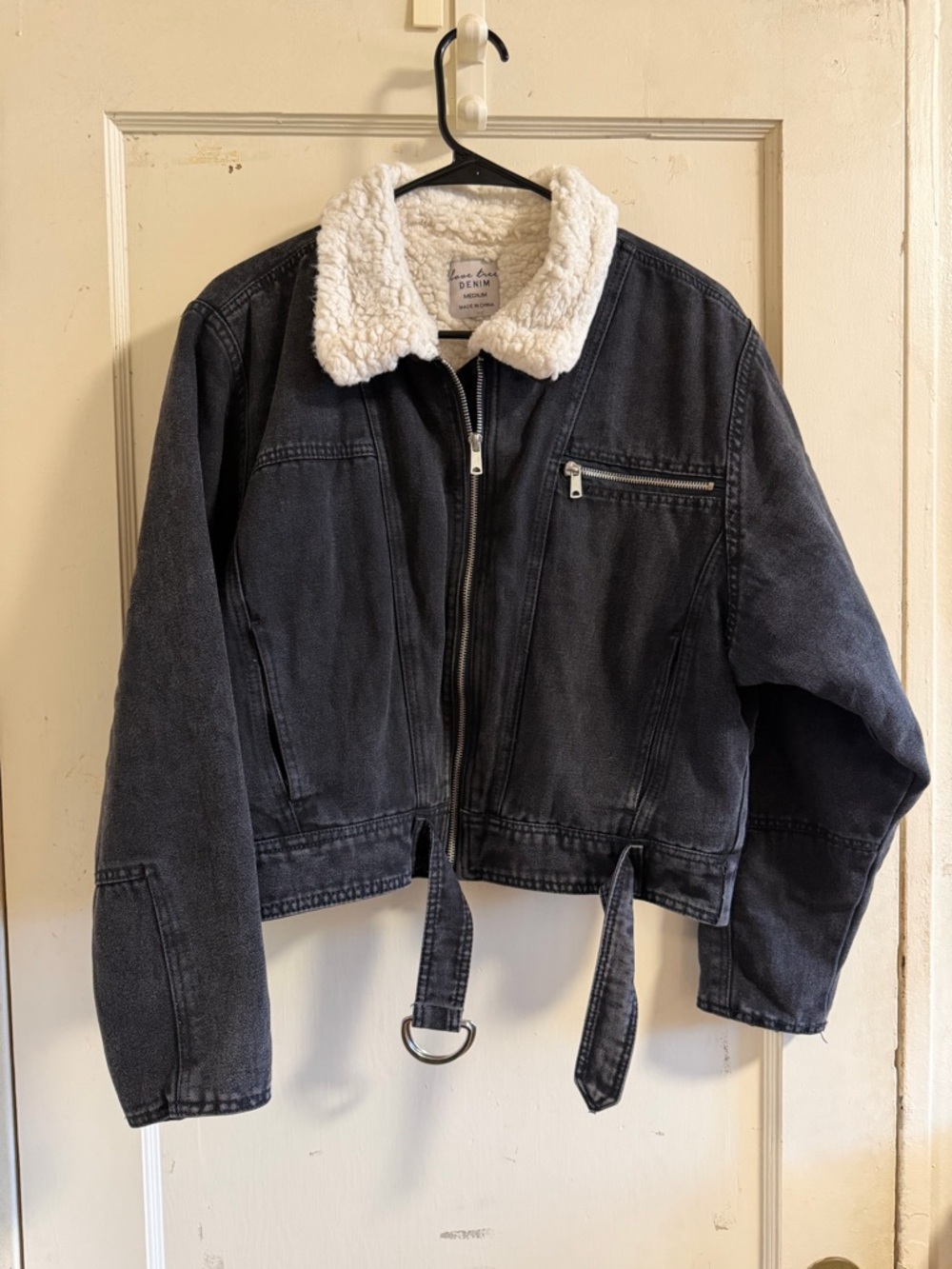 Love Tree Black Denim Jacket with Cream Sherpa Lining